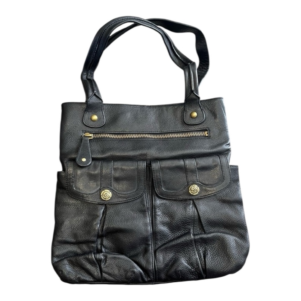 Rough Roses Black Genuine Leather Hobo Style Bag Shoulder Purse